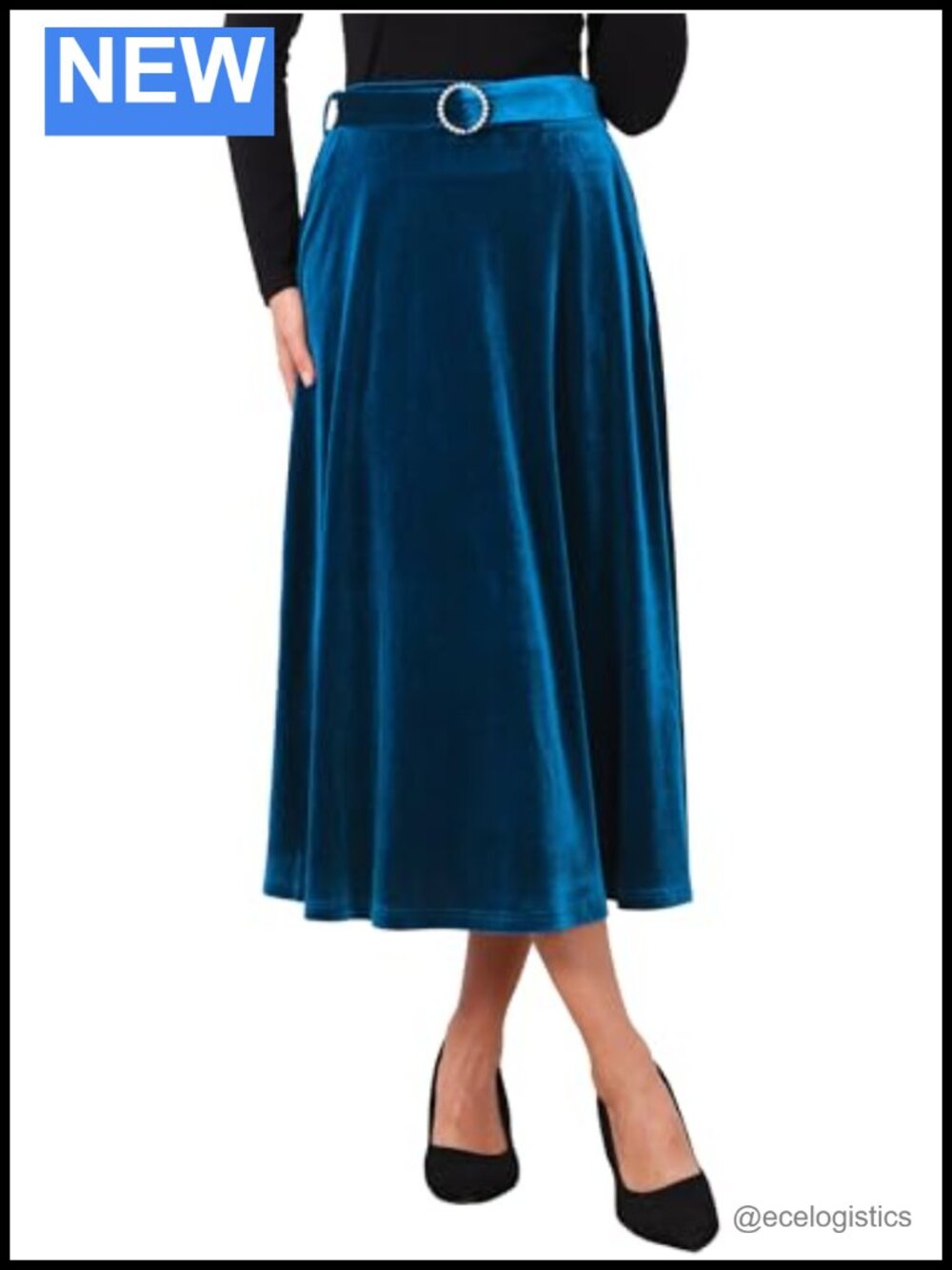 Velvet High Waist A-Line Formal Long Skirt with Belt